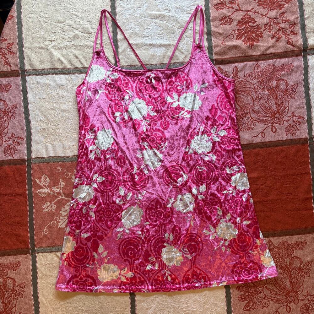 Vintage Y2K Expressions California Dynasty Hot Pink Floral Burnout Velvet Cami L